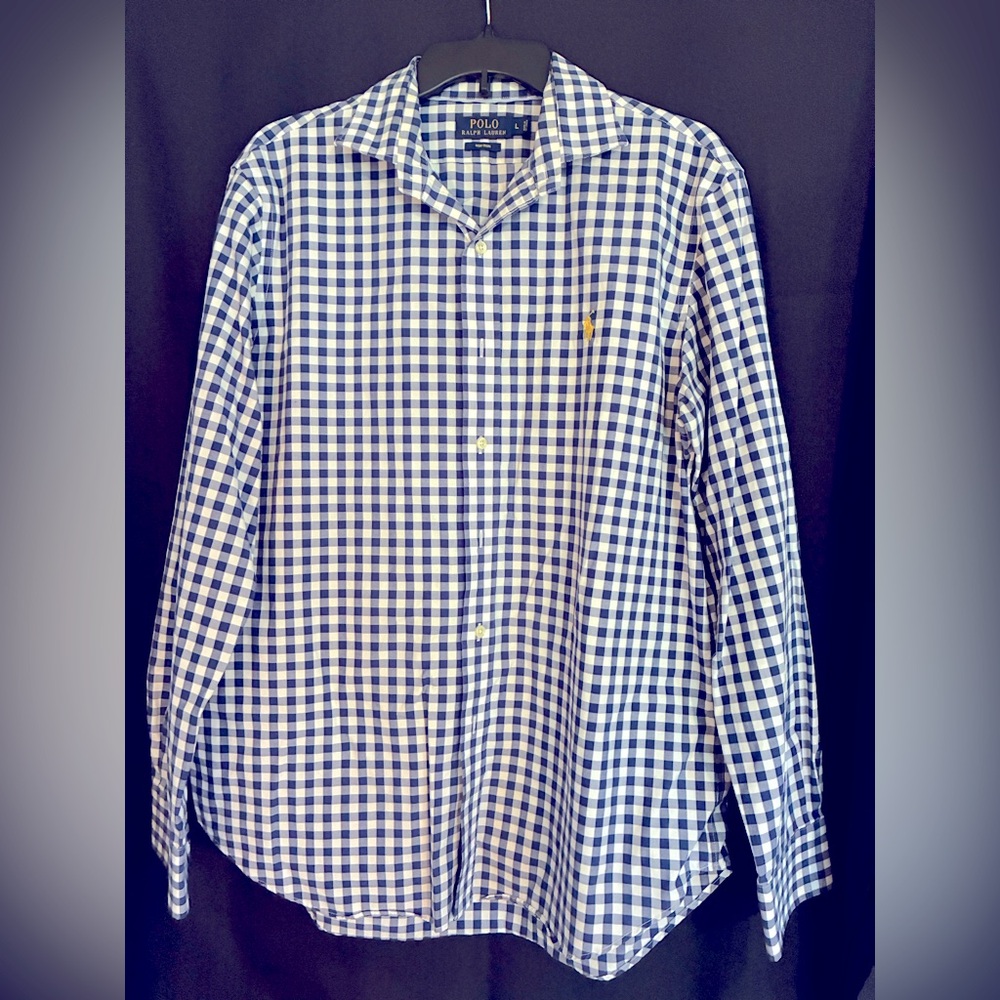 Polo Ralph Lauren Navy Gingham Oxford Button Down Men’s Shirt. Size Large.